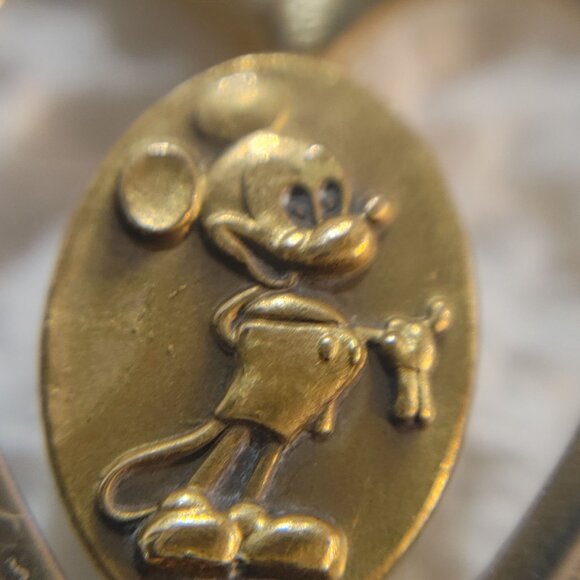 Mickey Mouse Double Heart Pendant Charm Walt Disney Production Vintage Gold Tone - Picture 4 of 12